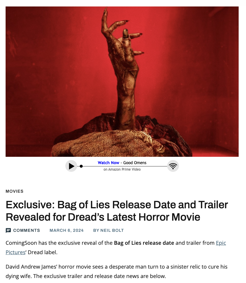 Exclusive: Bag of Lies Release Date and Trailer Revealed for Dread’s Latest Horror Movie
